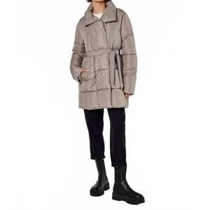 NEW APRICOT women's quilted belted coat in stone